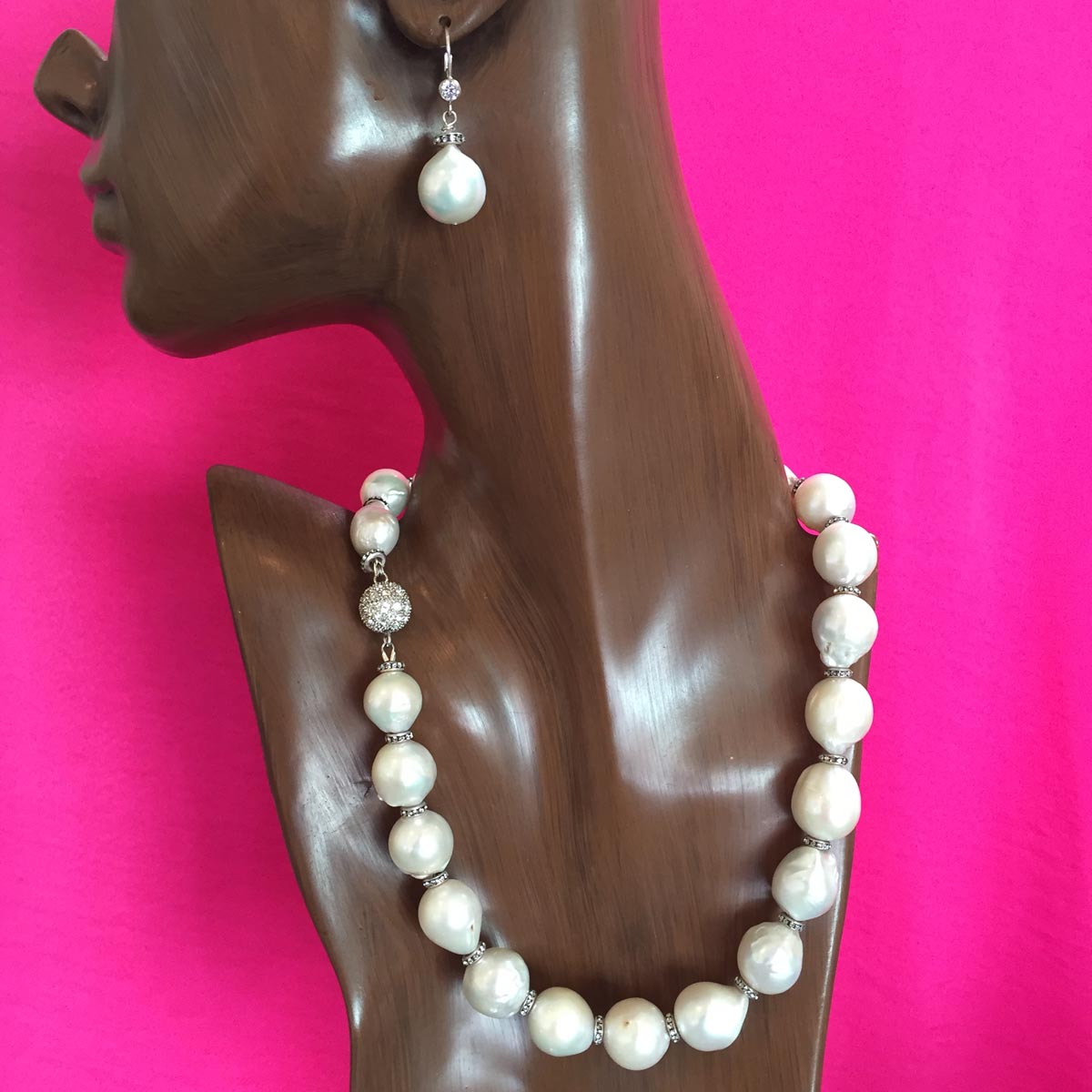 pearl necklace and matching earrings